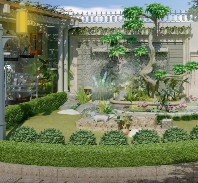 Thiết kế cảnh quan cây xanh, thiết kế tiểu cảnh sân vườn, Thiết kế vườn tường, thiết kế Hồ cá coi