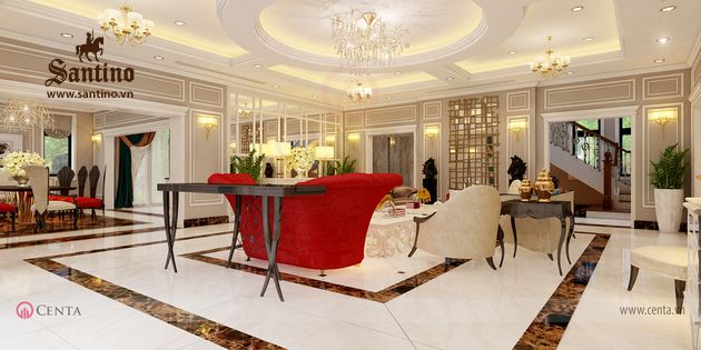 BST mẫu nội thất phòng khách biệt thự tân cổ điển đẹp và sang trọng 2022