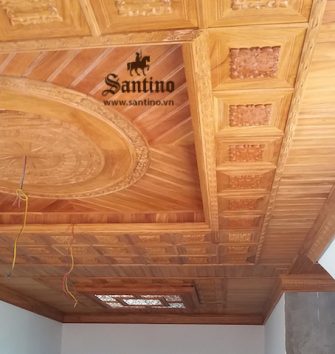 Ốp gỗ sảnh hành lang trần cổ điển