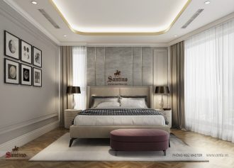 Thiết kế Nội thất căn hộ chung cư Sun Grand City sang trọng và tinh tế phong cách Tân cổ điển, Thiết kế Nội thất phòng ngủ Tân cổ điển, giường ngủ, tráng trí đầu giường